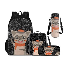 Hinthetall Cool Raccoon Backpacks for Boys Back to School, Multifunctional Backpacks for 3rd Grade Boys Lunch Box Pencil Case Water Bottle Holder Set of 4, Art Study Supplies for Kids Back to School