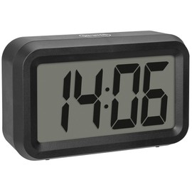 TFA Dostmann Digital Alarm Clock, 60.2038.01, Switch Between LCD LED Hybrid, Battery Operated, with Alarm and Snooze Function, with 2 Brightness Levels, Dimm Function (LED), Black