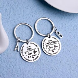 to My Son/Daughter Initial Keychain, Keychain Engraved with Warm Words and Gift Box