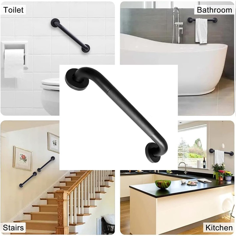Bath Grab Rails Staircase Handrails with Anti-Slip Grip 30CM Black