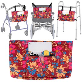 supregear Universal Accessories Bag for Walker, Wheelchair, Rollator, Scooters, Seniors Detachable Preserve Heat Cooler w/Cup Holder-Folding Walker Basket Waterproof Walker Caddy Pouch, Floral