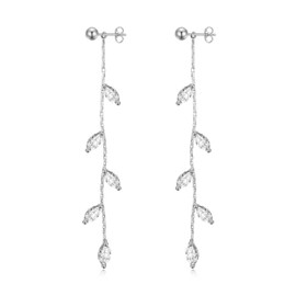 Philip Jones Silver Plated Leaf Dangle Earrings Created with Zircondia® Crystals