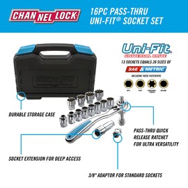 Channellock 39100 Ultra Access Socket Set, 16 Piece, Chrome/Nickel