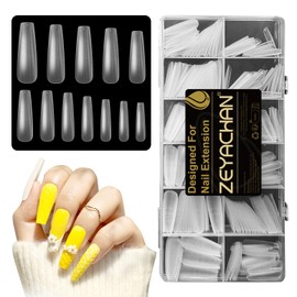 ZEYACHAN Pack of 288 Tips for Gel Nails Ballerina with Guide Line, Matt Full Cover Nail Tips, 12 Sizes Nail Tips Ballerina Long, PMMA Material Nail Tips for Gel Nails for DIY Nail Art & Salon