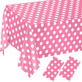 QISOLIY 2 Pack Pink and White Polka Dot Tablecloths, Pink Disposable Plastic Waterproof Table Cover, 54" x 108", for Birthday, Wedding, Bridal Shower, Girl Party Decorations