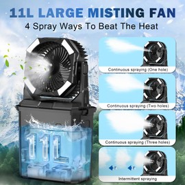 Fajiduo Portable Misting Fan, 11L Outdoor Misting Fan, 20000mAh Rechargeable Camping Mister Fan with 4 Speeds & 4 Spray Modes, Portable for Patio, Camping, Backyard, Travel, Desk, Pool, Beach, Fishing