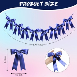 1 String of 8PCS Navy Blue Bow Garland Banner Decoration,Pre-Strung Satin Ribbon Ornaments for Birthday,Bachelorette Party,Bridal Shower,Wedding,Engagement,Baby Shower,Graduation Decor,Anniversary