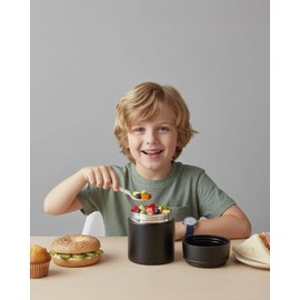 WXXM 10oz Soup Thermo for Hot Food Kids Insulated Food Jar with Spoon Wide Mouth Stainless Steel Lunch Container Leak Proof Vacuum Food Box for School Travel Picnic Black