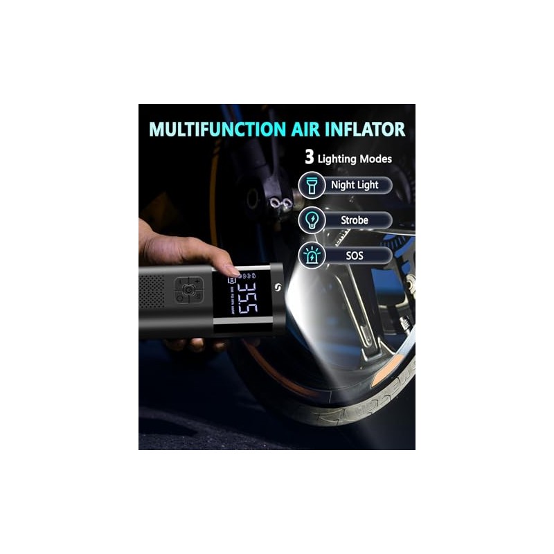 Portable Cordless Tire Inflator with LED Light and Gauge
