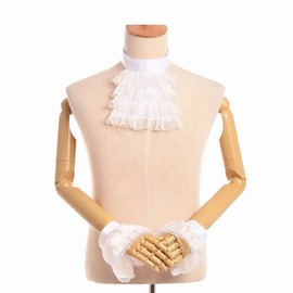 BLESSUME Victorian Lace Jabot with Cuffs, Little White Jabot Cuffs