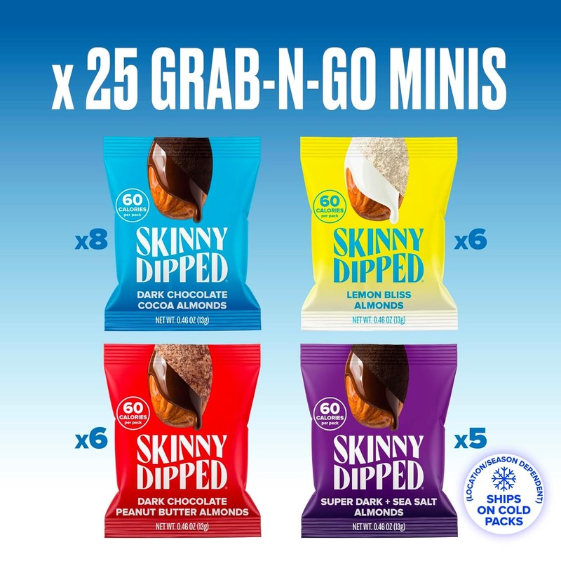 SkinnyDipped Snack Attack Minis Almond Variety Pack, 0.46oz Bags |