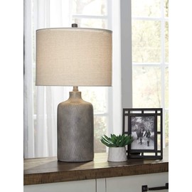 Signature Design by Ashley Linus Modern 25" Ceramic Table Lamp, Natural Stone Finish