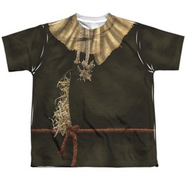 The Wizard of Oz Scarecrow Costume Unisex Youth Sublimated T Shirt (Small) White (Front/Back)