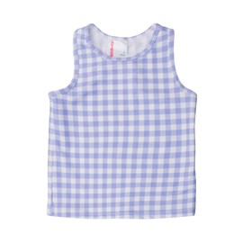 RuffleButts Girls UPF50+ Sun Protected Athletic Active Stretch Tank Top - Periwinkle Blue Gingham, 3T