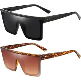 Dollger Retro Square Sunglasses Women Men Large Fashion Flat Top Big Frame Shades, Black+leopard