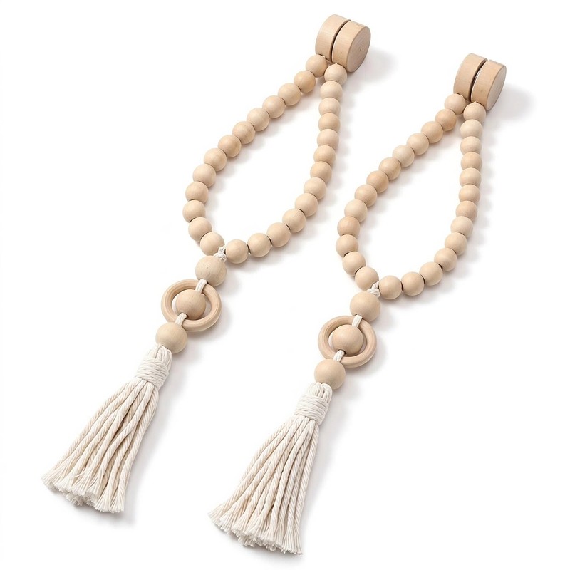 YISARSH Wood Bead Magnetic Curtain Tiebacks, No Drill Curtain Tie