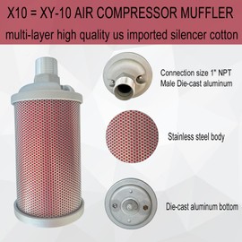 X10 XY-10 Air Compressor Muffler 1" NPT Male, Air Exhaust Silencer for Compressor Dryer Compressed Air Equipment and Systems, Single Chamber 145 PSI