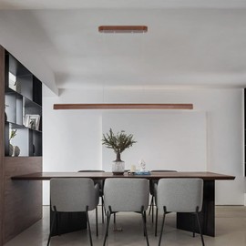 YISDESIGN 39" Wood Linear Pendant Light LED Dimmable Hanging Light Fixture Wood Linear Dinning Room Light Island Lights 20w for Dining Room Kitchen Island Bar Walnut Color(Ash Wood)
