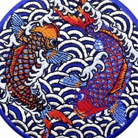 ZEGINs Koi Japanese Fish Patch Embroidered Applique Iron On Sew On Emblem
