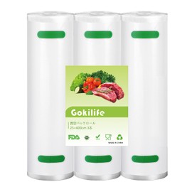 Gokilife Vacuum Packaging Bag, Vacuum Packing, Roll, PA+PE Safe Material, 9.8 x 236.6 inches (25 x 600 cm), Set of 3, Food Sealer, Vacuum Sealer Roll, Vacuum Sealer Roll, Freely Cut, Embossing, Special Antibacterial Bag, Long-Lasting Freshness, Food Stor