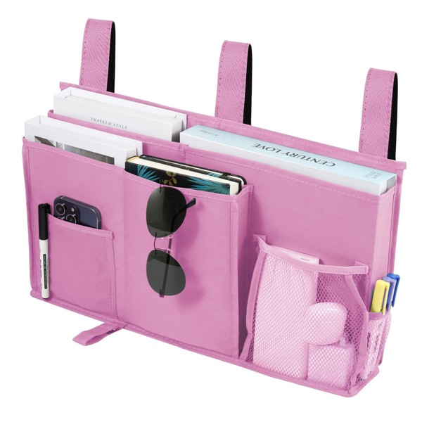Joyfulife Bedside Caddy, 8 Pockets Organizer, Pink (Caddy for Bunk