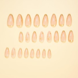 ONPRESS 24 uñas postizas francesas doradas con punta francesa, cortas, almendradas, con diseño de estrella, color piel, reutilizables, brillantes, de 