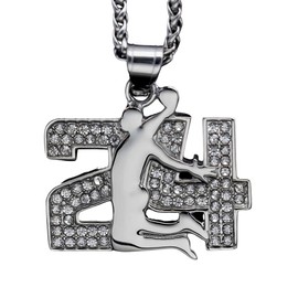 Basketball Necklace with Number 24 for Men, Hip Hop Basketball Player Necklace, No. 24 Basketball Pendant Necklace with 23.6 Inch Chain, Stainless Steel Punk Rock Basketball Sports Pendant, Necklace