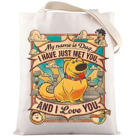 LEVLO Dug Dog Tote Bag Carl & Ellie Movie Fan Gifts My Name Is Dug I've Just Met You And I Love You Shoulder Bag, My Name is Dug Tote, M