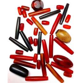 Buffalo Horn Beads, Red, Gold and Black, 38 Pcs Total,16 at .5", 18 at 1.5" and 4 Assorted Larger