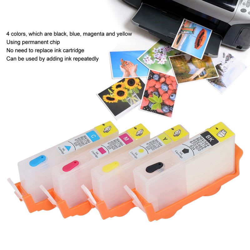 4 Pcs Ink Cartridge Black Blue Magenta Yellow Permanent Chip
