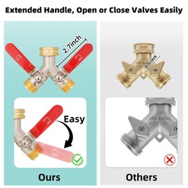 DINGBAI High Flow Garden Hose Splitter 2 Way, Heavy Duty Brass Hose Splitters, With Long Handle,2 Way Water Hose Splitter,Full Flow Hose Splitter Connector, Y Valve 3/4 Inch GHT Thread.