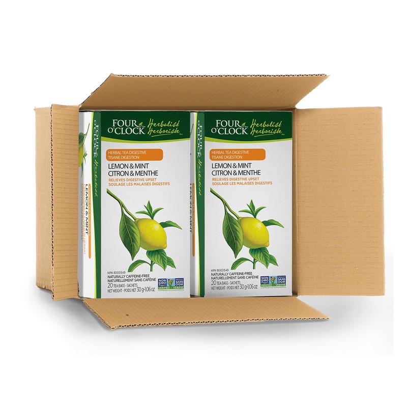 Four O'Clock Herbalist Digestive Lemon & Mint Herbal Tea, Non-Gmo,
