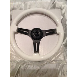 NRG Innovation GLOW IN THE DARK WHITE wood wheel, 350mm, 3 spoke center in BLACK