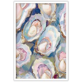 Abstract Pastel Blue Oyster Shell Canvas Wall Art - Coastal Aesthetic Prints For Beach-Themed Rooms, Preppy Dorm Decor, Kitchen & Dining Wall Paintings 12x16in Unframed
