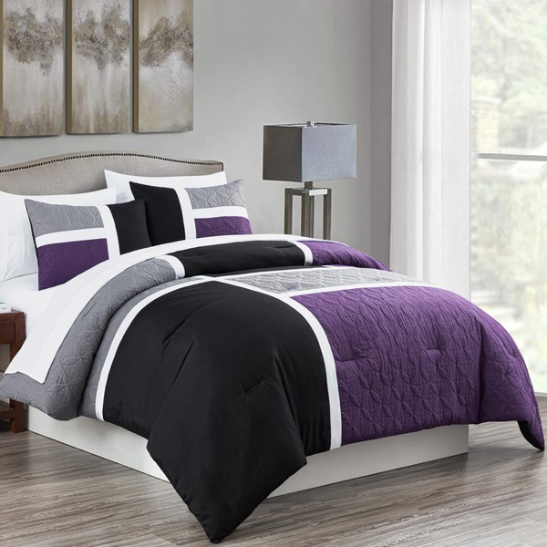 Chezmoi Collection Bernard 7-Piece King Bed in a Bag Comforter