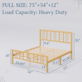 Hunlostten 12 in High Bamboo Wood Full Size Bed Frame with Headboard & Footboard, Platform Bed Frame Full Size with Steel Slats Support, Heavy Duty, No Box Spring Needed, Easy Assembly