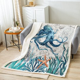 Homemissing Octopus Throw Blanket Ocean Kraken Plush Blanket for Bed Sofa Kids Octopus Tentacles Blanket Sea Marine Warm Single 50x60 Inch