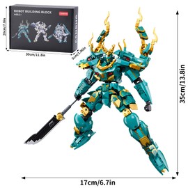 CSNRHG Green Dargon Samurai mech Robot with Long Spear Model Building Blocks Toy Set Mythical Birthday for Age 8+ Children Adults Teens 704 Pieces
