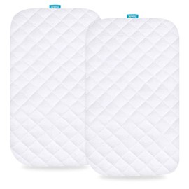 Biloban Waterproof Bassinet Mattress Pad Cover 2 Pack, Ultra Soft Bamboo Surface, Quilted Bassinet Mattress Protector Fit for 36"x18" Standard Cradle Bassinet Mattress, White