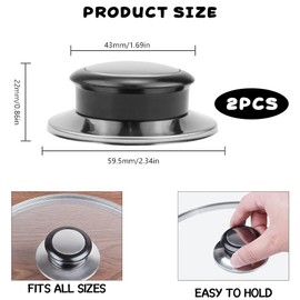DreamAug 2-Pack Universal Pot Lid Handles – Heat-Resistant Bakelite & Stainless Steel Replacement Knobs, Compatible with Glass & Various Cookware Lids