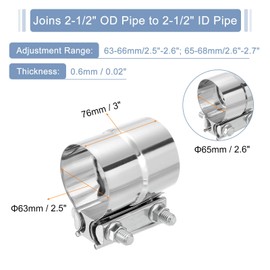 uxcell 2-1/2" Exhaust Clamp, 304 Stainless Steel Butt Joint Band Clamp Sleeve Coupler Pipe Repair Clamp Universal Widening Clamp for 2-1/2" OD to 2-1/2" ID Exhaust Pipe Mufflers, Silver