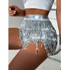 Floerns Women's Shiny Sequin Tassel Trim Skorts Dance Hip Rave