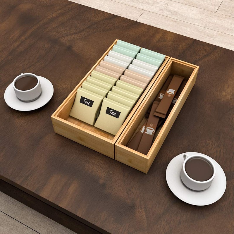 Drawer Organizer Bamboo Storage Box - Kitchen Bathroom Desk Wood