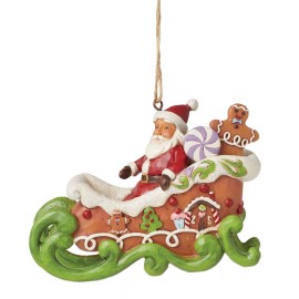 Jim Shore Heartwood Creek Santa in Gingerbread Sleigh Christmas Tree Ornament