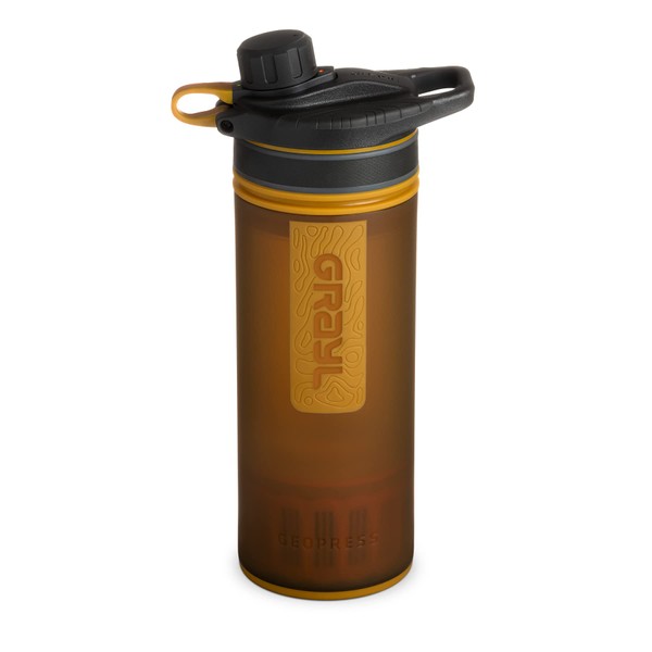 GRAYL Geopress 24 oz. Water Purifier Bottle Ideal for Global Travel, Backpacking, Camping, Hiking & Survival (Coyote Amber)