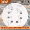 ZUYUEE 30PCS 125mm Sanding Discs 80 Grit,8-Hole Sand Paper,Sandpaper for