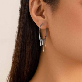 Allereya Punk Dripping Hoop Earrings Silver Dripping Earrings Irregular Melted Earrings Liquid Hoop Earrings Dripping Liquid Earrings Jewelry for Women