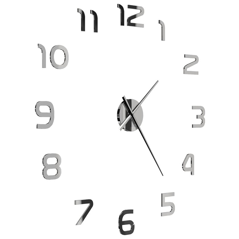 vidaXL 3D Wall Clock Modern Design 100cm XXL Silver Home