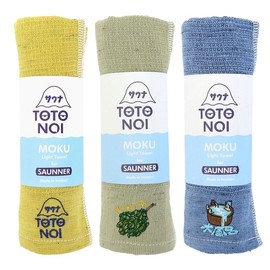 Contex Sauna MOKU <59747-90 Face Towel, Medium Size, Set of 3 TOTONOI (Lemon), Vihita (Khaki), Water Bath (Blue)