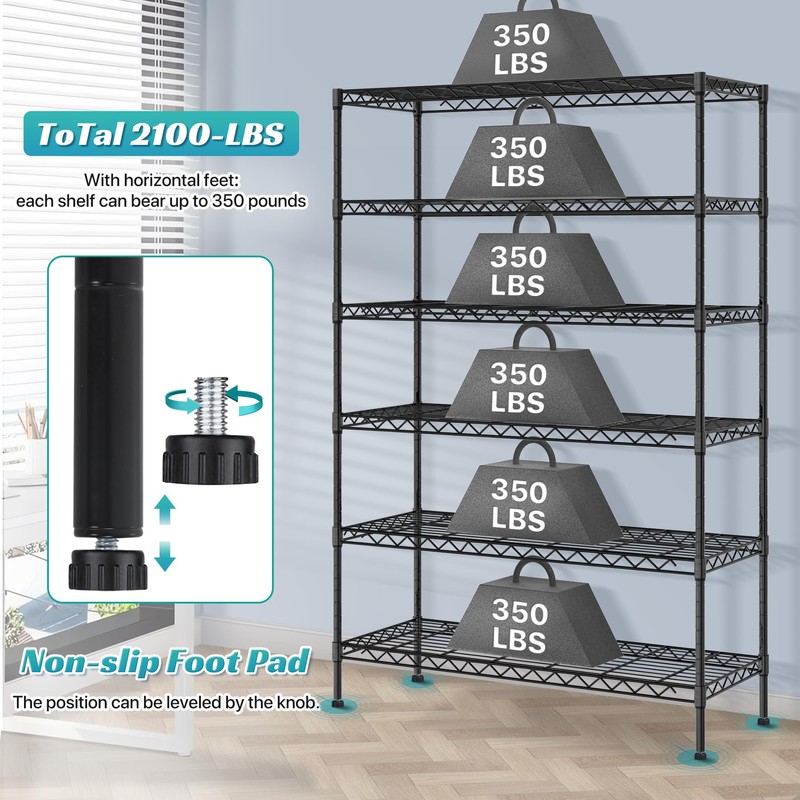 WYGMAV 6 Tier Storage Shelves, 18" D x 45" W